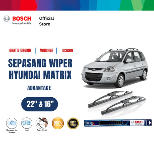 [EZR.2400650] Bosch Sepasang Wiper Kaca Mobil Hyundai Matrix FC (2001-2010) 22 dan 16 Inci
