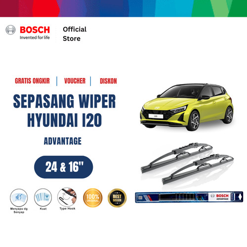 [EZR.2400651] Bosch Sepasang Wiper Kaca Mobil Hyundai i20 (2009-on) Advantage 24"&16