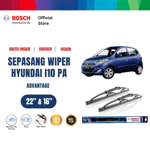 [EZR.2400652] Bosch Sepasang Wiper Kaca Mobil Hyundai i10 PA 2007 Advantage 22 dan 16 Inci