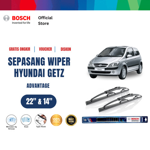 [EZR.2400654] Bosch Sepasang Wiper Kaca Mobil Hyundai Getz 2003-on Advantage 22 dan 14 Inci