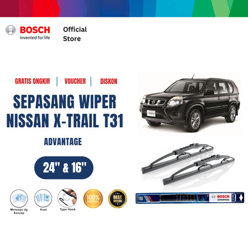 [EZR.2400659] Bosch Sepasang Wiper Kaca Mobil Nissan X-Trail T31 Advantage 24 dan 16 Inci