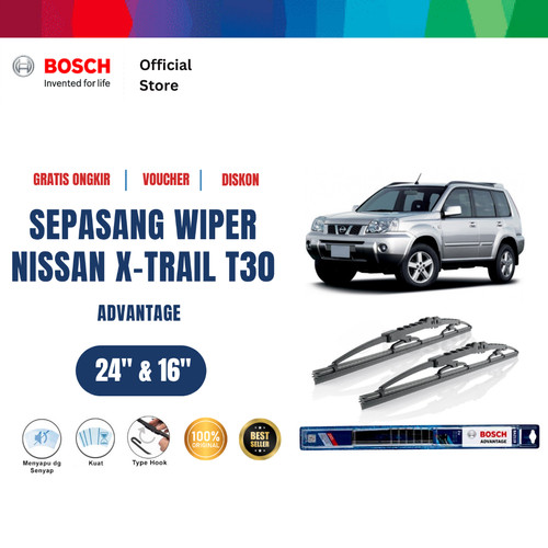 [EZR.2400660] Bosch Sepasang Wiper Kaca Mobil Nissan X-Trail T30 Advantage 24 dan 16 Inci