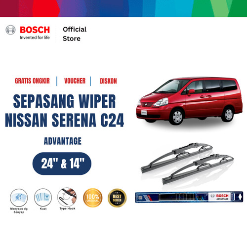 [EZR.2400665] Bosch Sepasang Wiper Kaca Mobil Nissan Serena C24 Advantage 24 dan 14 Inci