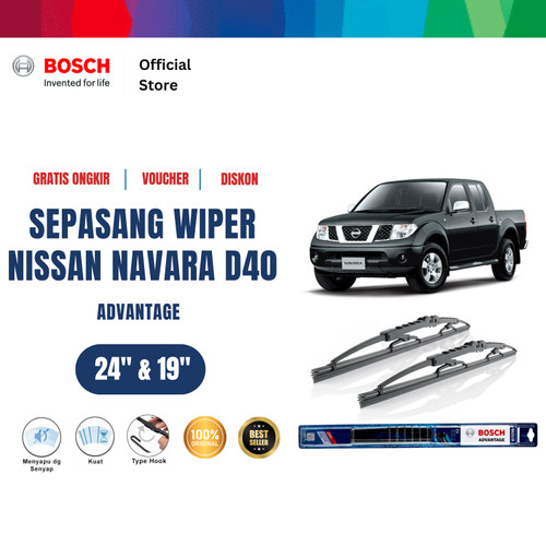 [EZR.2400667] Bosch Sepasang Wiper Mobil Nissan Navara D40 2009 Advantage 24 dan 19 Inci