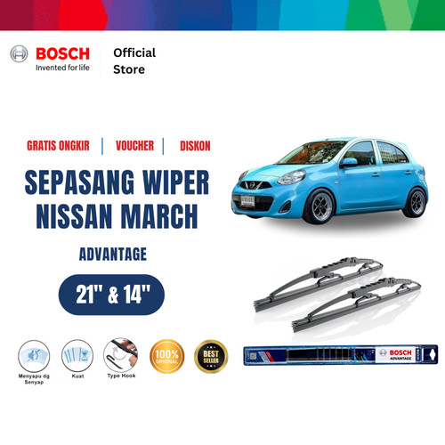 [EZR.2400668] Bosch Sepasang Wiper Kaca Mobil Nissan March K13 Advantage 21 dan 14 Inci