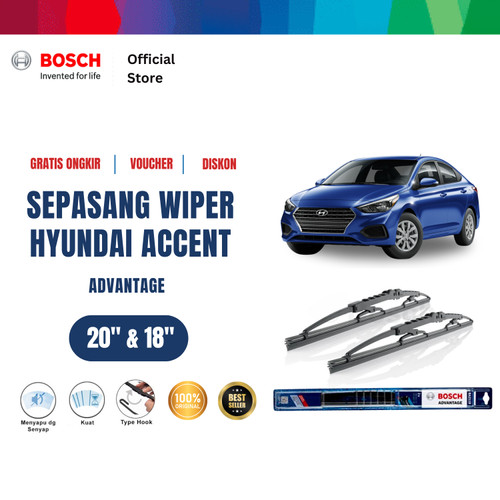 [EZR.2400686] Bosch Sepasang Wiper Kaca Mobil Hyundai Accent (2011) Advantage 20"&18