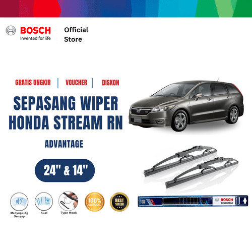 [EZR.2400690] Bosch Sepasang Wiper Mobil Honda Stream RN (2000-2006) Advantage 24 dan 14 Inci