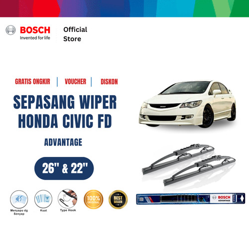 [EZR.2400721] Bosch Sepasang Wiper Kaca Mobil Honda Civic FD (2005) Advantage 26 &22