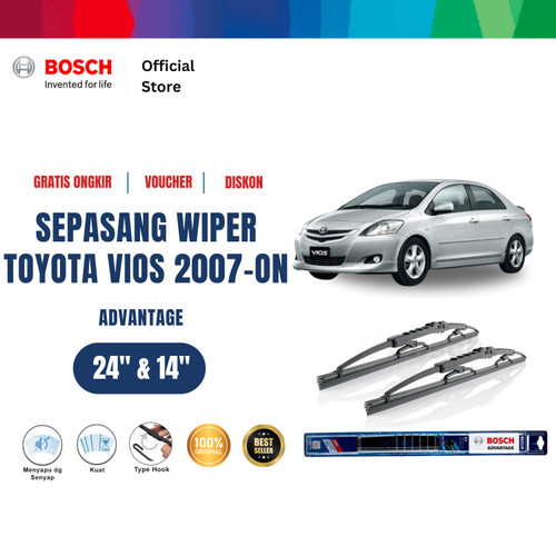 [EZR.2400728] Bosch Sepasang Wiper Advantage Mobil Toyota Vios (2007-on) 24 dan 14 Inci