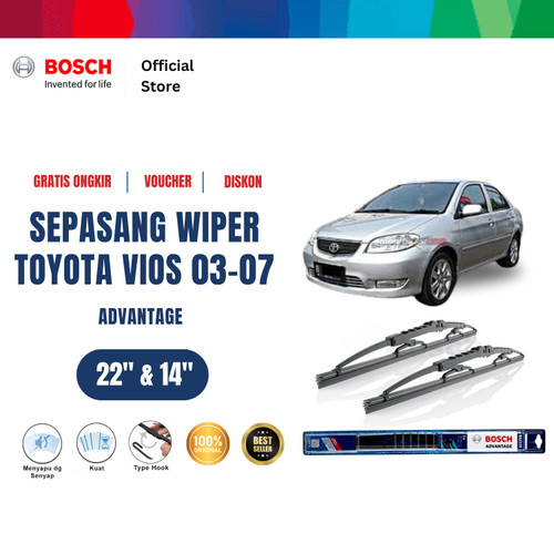[EZR.2400729] Bosch Sepasang Wiper Advantage Mobil Toyota Vios (2003-2007) 22"&14"