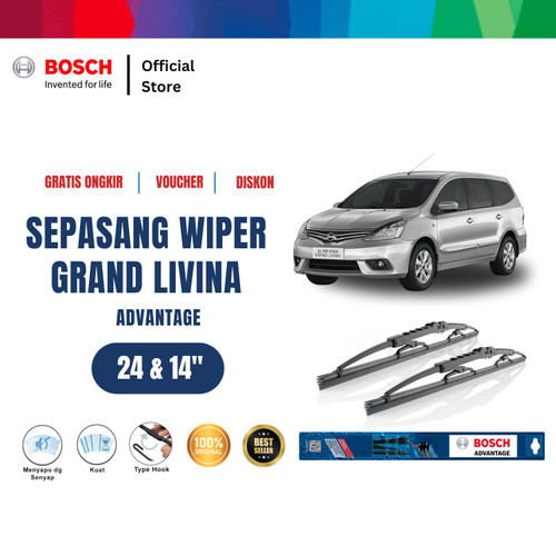 [EZR.2400756] Bosch Sepasang Wiper Kaca Mobil Nissan Grand Livina Advantage 24 dan 14 Inci
