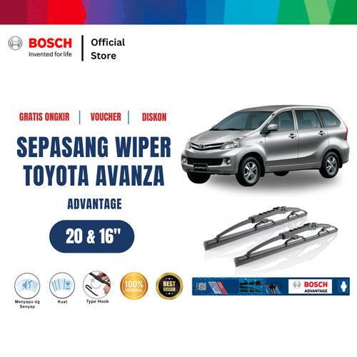 [EZR.2400758] Bosch Sepasang Wiper Kaca Mobil Toyota Avanza Advantage Size 16 dan 20 Inci - 2 Pcs - Warna