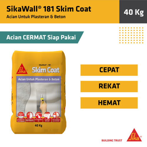 [EZM.6700039] SikaWall 181 Skim Coat Mortar Instan Acian Plesteran Tembok 40Kg