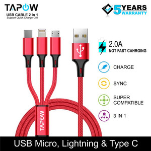 [EZM.4200171] KABEL FAST CHARGING 3 IN 1 MICRO TYPE-C LIGHTNING TAPOW CB098-RB