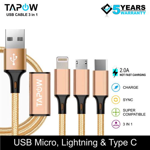 [EZM.4200172] KABEL FAST CHARGING 3 IN 1 MICRO TYPE-C LIGHTNING TAPOW CB098-GLD