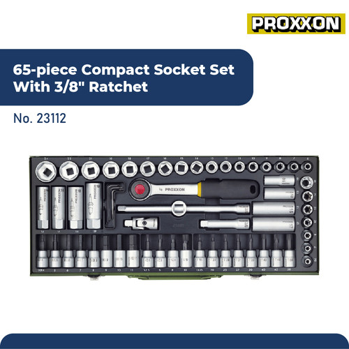[EZM.2601514] PROXXON 23112 KUNCI SOK SET SUPER COMPACT SOCKET SET 3/8" RATCHET 65PC