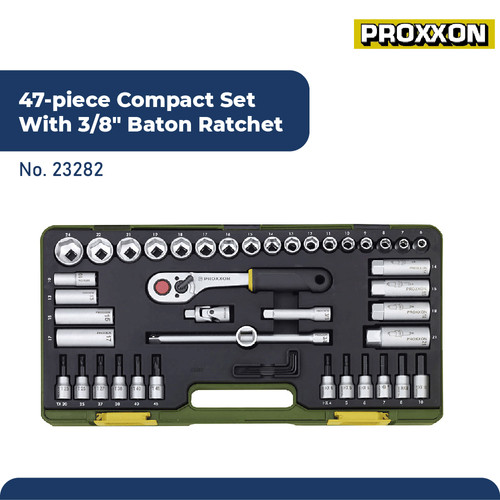 [EZM.2600380] PROXXON 23282 KUNCI SOK SET COMPACT SET WITH 3/8" BATON RATCHET 47PCS