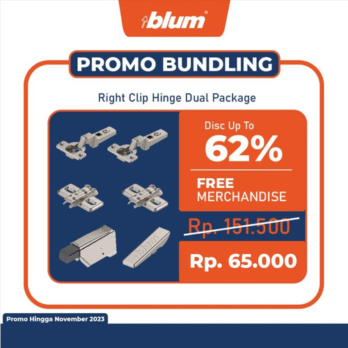 [EZM.2600405] BLUM PROMO PAKET LENGKAP ENGSEL SETENGAH BUNGKUK HINGE 100° DUAL LEFT