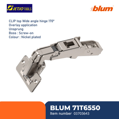[EZM.2600783] BLUM ENGSEL SENDOK 71T6550 CLIP TOP WIDE ANGLE 170° OVERLAY NIKEL