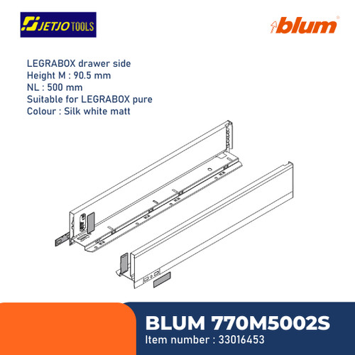 [EZM.2600787] BLUM DRAWER RAK 770M5002S LEGRABOX S1 DRAWER SIDE H=90.5MM NL=500MM