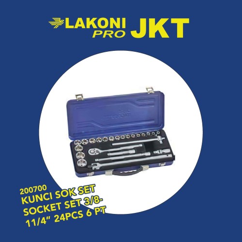 [EZM.2601216] 200700 LAKONI PRO KUNCI SOK SET SOCKET SET 3/8-11/4" 24PCS 6 PT (BESI)
