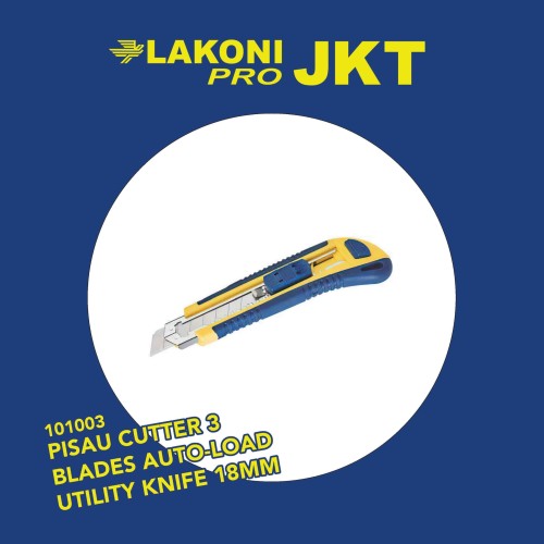 [EZM.2602290] 101003 LAKONI PRO PISAU CUTTER 3 BLADES AUTO-LOAD UTILITY KNIFE 18MM