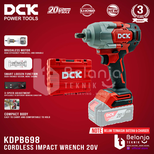 [EZM.3500614] DCK Impact Wrench Baterai 1/2 Inch Pembuka Baut KDPB698 20V Unit Only