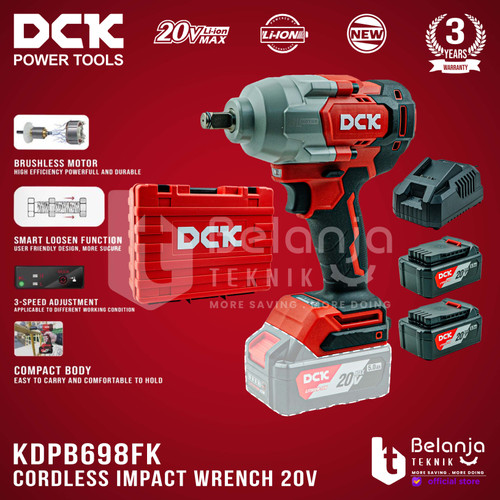 [EZM.3500629] DCK Impact Wrench Baterai 1/2 Inch Mesin Pembuka Baut KDPB698FK 20V