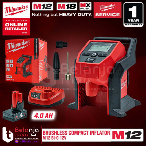 [EZM.3500653] Milwaukee Compact Inflator M12 BI-0 Pompa Ban Baterai Set SET 12V 4 AH