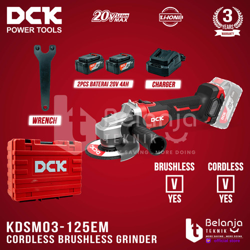 [EZM.3505588] DCK Cordless Brushless Grinder KDSM03-125EM 5 Inch 20V Gerinda Baterai