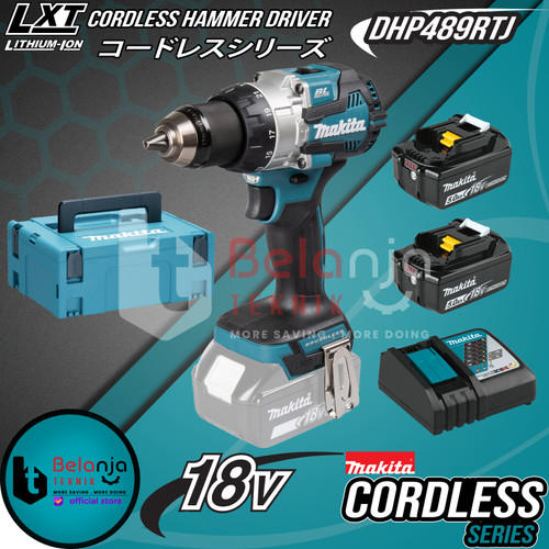 [EZM.3500687] Makita Mesin Bor Cordless DHP 489 RTJ 18 Volt Hammer Driver DHP489RTJ
