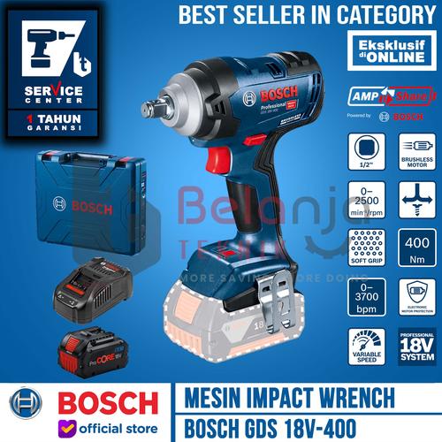 [EZM.3500735] Bosch Mesin Impact Wrench Cordless GDS 18V-400 + Baterai Procore 8AH