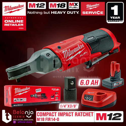 [EZM.3500868] Milwaukee Compact Impact Ratchet M12 FIR14-0 Kunci Rachet Set 12V 6 AH