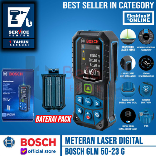 [EZM.3500952] Bosch Meteran Laser Digital Rangefinder 50M GLM 50-23 + Baterai Pack