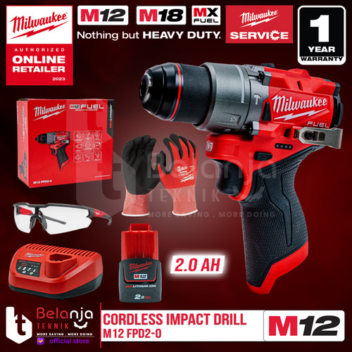 Milwaukee Bor Baterai M12 FPD2-0 Cordless Impact Drill Set 12V 4AH FPD