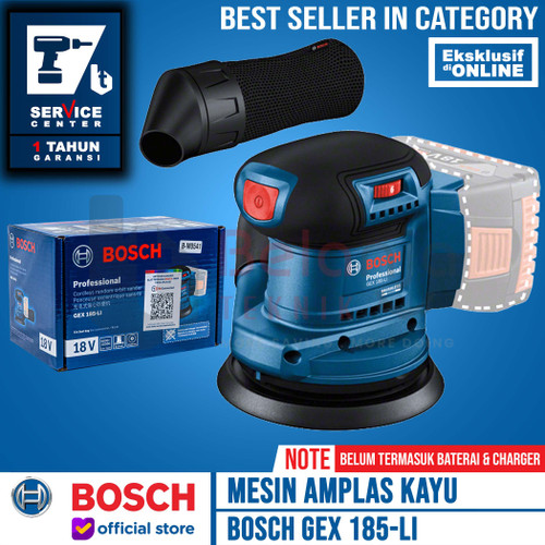 [EZM.3505805] Bosch Mesin Amplas Kayu Bulat Baterai GEX 185-LI Orbital Sander 5 Inch