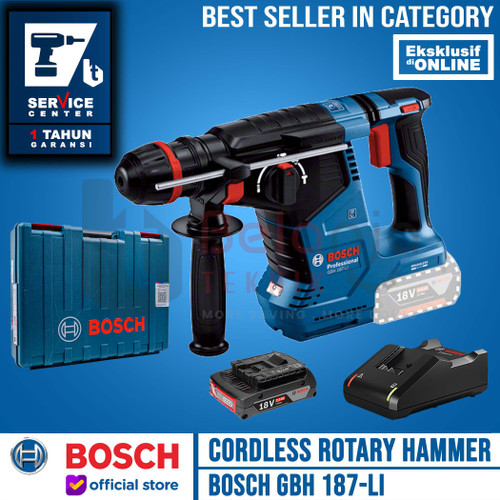 [EZM.3501031] Bosch Rotary Hammer Cordless GBH 187-Li Mesin Bor Charger Baterai 2 Ah