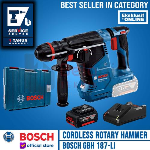 [EZM.3501032] Bosch Rotary Hammer Cordless GBH 187-Li Mesin Bor Charger Baterai 4 Ah