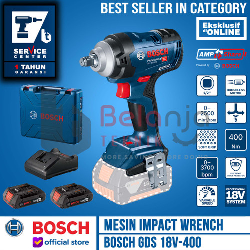 [EZM.3501058] Bosch Mesin Impact Wrench Cordless GDS 18V-400 Charger Baterai X2 18V
