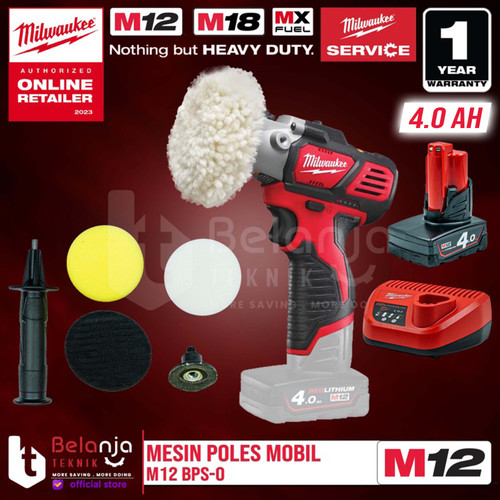 [EZM.3501088] Milwaukee Polisher M12 BPS-0 Mesin Poles Mobil Motor Set 12V 4 AH