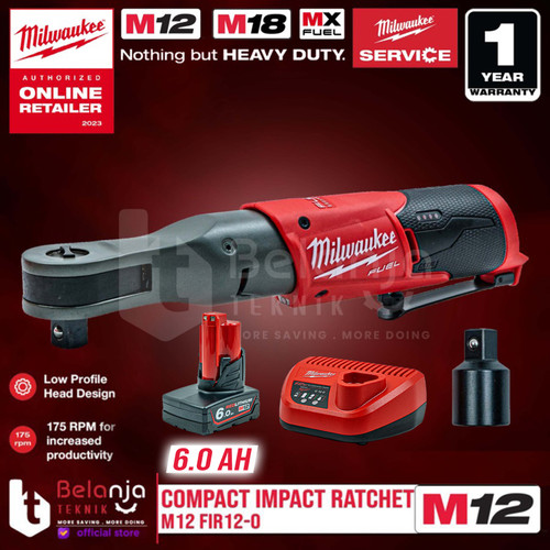 [EZM.3501090] Milwaukee Compact Impact Ratchet M12 FIR12-0 Kunci Rachet Set 12V 6 AH
