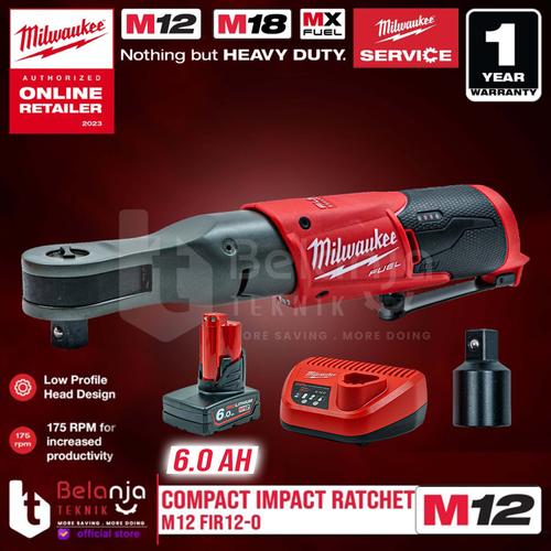 [EZM.3501090] Milwaukee Compact Impact Ratchet M12 FIR12-0 Kunci Rachet Set 12V 6 AH