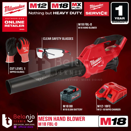 [EZM.3501096] Milwaukee Mesin Hand Blower Baterai M18 FBL-0 Tiup Angin Set 18V 8 AH