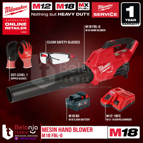 [EZM.3501097] Milwaukee Mesin Hand Blower Baterai FBL-0 M18 Tiup Angin Set 18V 5 AH