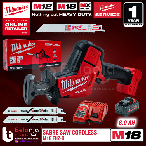 [EZM.3501098] Milwaukee Gergaji Reciprocating M18 FHZ-0 Mesin Sabre Saw Set 18V 8 AH