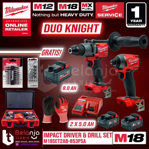 [EZM.3505884] Milwaukee Combo FID2-0 Impact Driver FPD2-0 Mesin Bor Baterai M18 18V