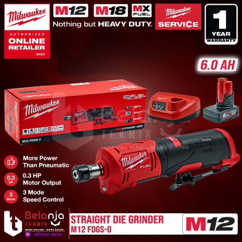 [EZM.3501107] Milwaukee Gerinda Baterai M12 FDGS-0 Straight Die Grinder Set 12 V 6Ah