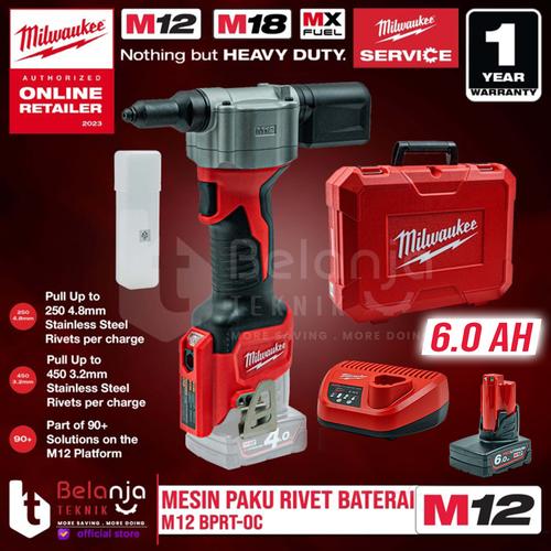 [EZM.3501112] Milwaukee Mesin Paku Tembak Rivet Baterai M12 BPRT-0 Set 12 Volt 6 AH