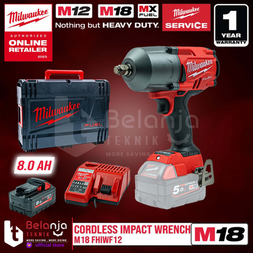 [EZM.3501116] Milwaukee Impact Wrench Baterai M18 FHIWF12 Sock 1/2 Inch Set 18 V 8AH