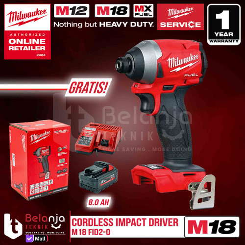 [EZM.3501119] Milwaukee Impact Driver Baterai M18 FID2-0 Bor Obeng SET 18V 8 AH FID